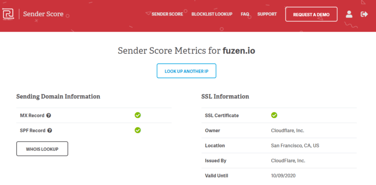 Check sender score with SenderScore